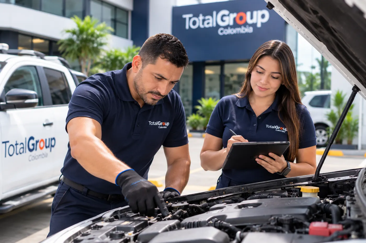Técnicos de Total Group hacen la inspección digital de un vehículo